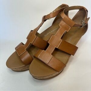 Franco Sarto Women's Wedge Sandals Falco Size 8.5 Cork Platfrom Gladiator Cognac